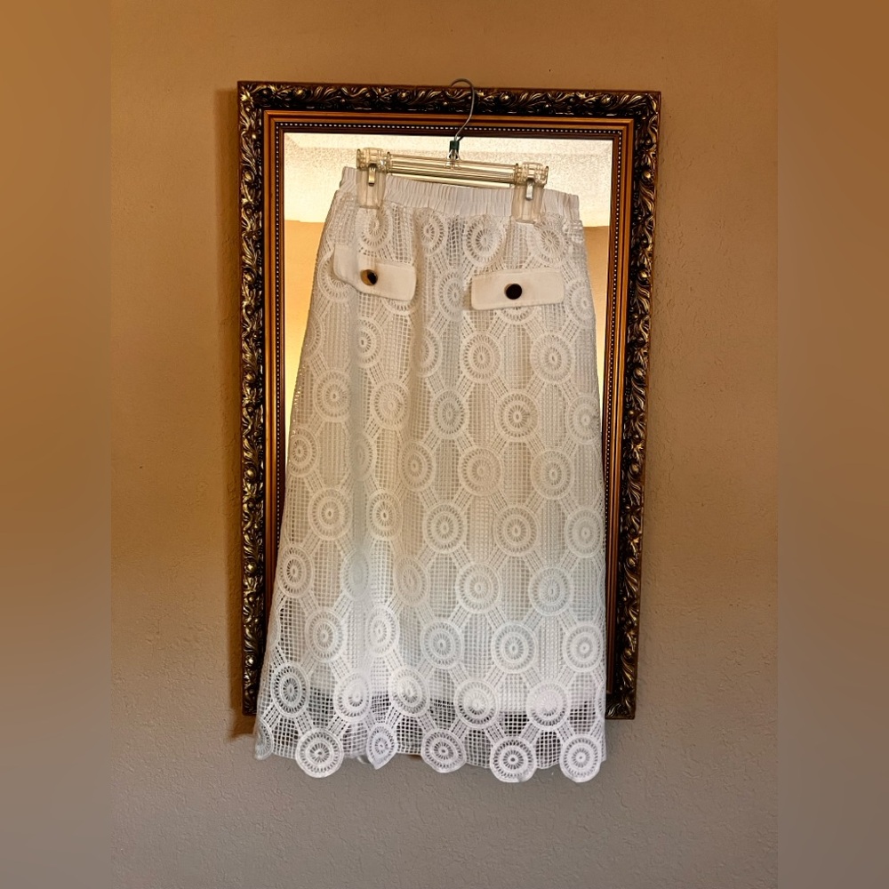 White Lace Midi A-line Skirt